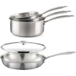 Cuisinox Lote de 3 cacerolas de acero inoxidable 16/18/20 cm, 1 sartén de acer