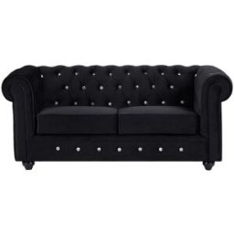 Unique Sofá fijo terciopelo 2 plazas negro 165x88cm