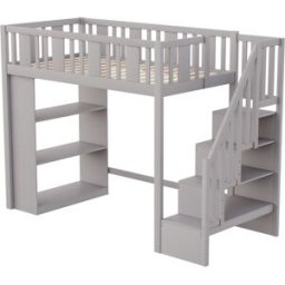 ComfortXL Cama alta infantil 90x200 cm con escalera y almacenaje gris