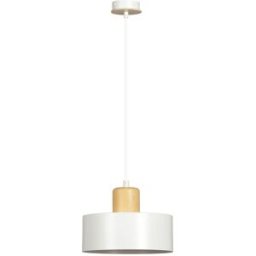 Wonderlamp Lámpara colgante con pantalla cilíndrica de acero blanco y madera