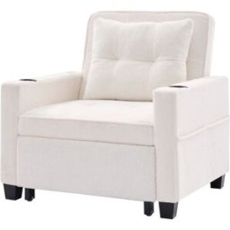 OKWISH Sillón cama blanco de madera y metal 3 en 1 74x87x84 cm