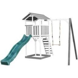 Axi Parque infantil con tobogán verde, arenero, madera, blanco/gris