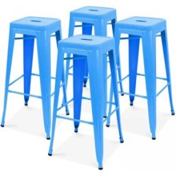 Oviala Lote de 4 taburetes de bar de acero azul mate