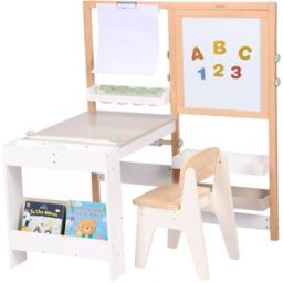 Sunny Escritorio de actividades para niños con silla de madera, blanco/beige