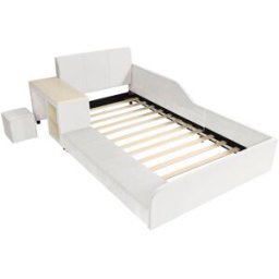 OKWISH Cama infantil blanca de terciopelo con escritorio 90x200 cm