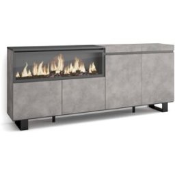 Skraut home Aparador efecto madera cemento 208x35x87cm chimenea efecto fuego