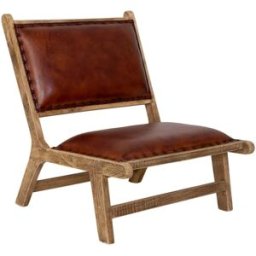 Wanderlust deco Banqueta descalzadora de madera y cuero marrón 65x78x81h cm