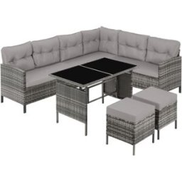 Tectake Conjunto de ratán para 6-8 personas de polietileno y acero, gris/beige