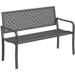 OKWISH Banco de jardín gris oscuro de acero para 2 plazas 127x61x85 cm