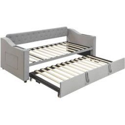 MODFU Cama infantil terciopelo gris claro 90x190 con cama nido y usb