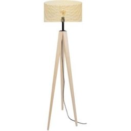 Tosel Lámpara de pie trípode madera natural metal pantalla amarillo