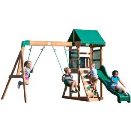 Backyard Discovery Parque infantil con tobogán, columpio y escalera madera