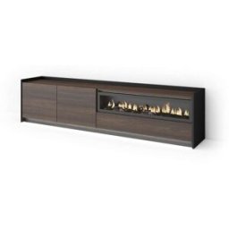 Skraut home Mueble tv efecto madera roble negro 207x37x50cm chimenea efecto fuego