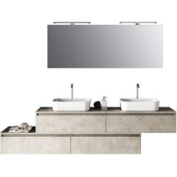AQA DESIGN Mueble de baño de 9 piezas doble lavabo en melamina color beige piedra