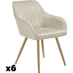 Tectake 6 sillas de comedor, aterciopeladas, 58 x 62 x 82 cm, crema/oro
