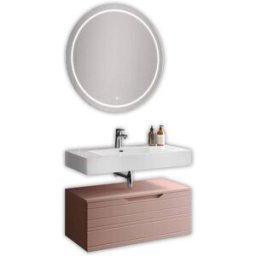 AQA DESIGN Mueble de baño con espejo de 3 piezas en mdf rosa empolvado