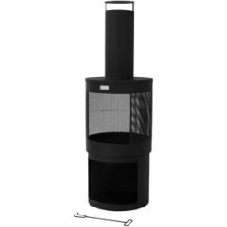 ML-Design Chimenea de jardín exterior 131x45 cm redonda de acero negro, atizador