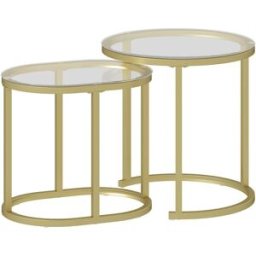 OKWISH Set de mesas auxiliares doradas de acero apilables 60x36x43,5 cm