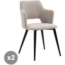 Meubles Cosy Conjunto de 2 sillas comedor acolchadas patas de acero beige claro