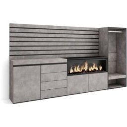 Skraut home Aparador efecto madera cemento 274x35x145cm chimenea efecto fuego