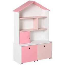 Homcom Estantería infantil 80x34x130 cm rosa y blanco