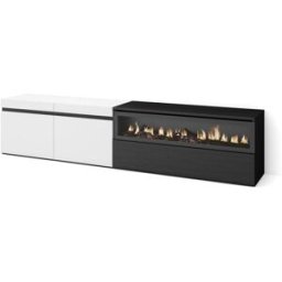 Skraut home Mueble tv efecto madera blanco y negro 200x35x45 chimenea efecto fuego