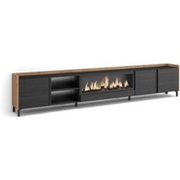 Skraut home Mueble tv efecto madera negro roble 315x35x61cm chimenea efecto fuego