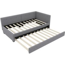 MODFU Cama infantil terciopelo gris 90x200 cm con cama nido 90x190 cm