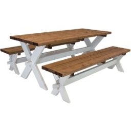 Axi Mesa de picnic para 6 personas, de madera, marrón/blanco, 177 x 75 cm