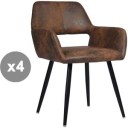 Meubles Cosy Conjunto de 4 sillas comedor retro industrial microfibra marrón
