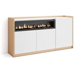 Skraut home Aparador efecto madera blanco roble 157x37x80cm chimenea efecto fuego