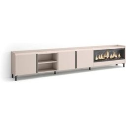 Skraut home Mueble tv efecto madera beige 315x35x61cm chimenea efecto fuego