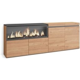 Skraut home Aparador efecto madera roble 208x35x75cm chimenea efecto fuego