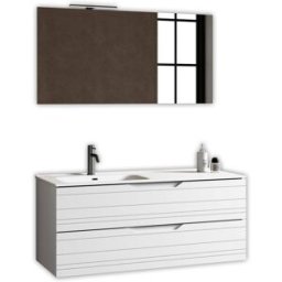 AQA DESIGN Mueble de baño con espejo lavabo izquierda 4 piezas en mdf blanco mate