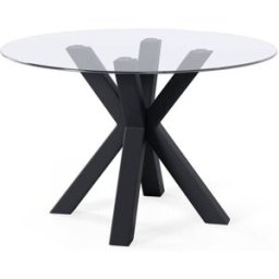 Koketto Home Mesa redonda tapa cristal 100 y patas metálicas negras
