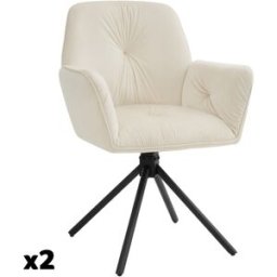 Tectake 2 sillas giratorias 360º y de terciopelo, 56,5x54x86 cm, crema/negro