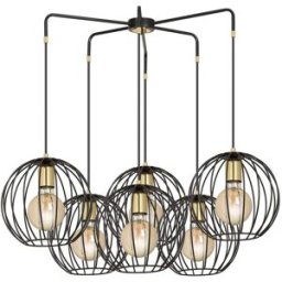 Wonderlamp Lámpara colgante con 6 brazos de metal y pantallas esféricas negras