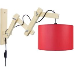 Tosel Aplique de pared articulado madera natural pantalla rojo
