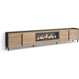 Skraut home Mueble tv efecto madera roble negro 315x35x61cm chimenea efecto fuego