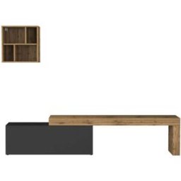 Whous Conjunto de mueble TV 180/290 cm efecto madera antracita mate / roble