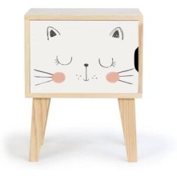 RNT by Really Nice Things Mesita de noche de pino infantil con dibujo de gato