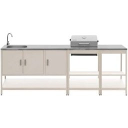 sweeek Cocina exterior 2 módulos de acero inoxidable con barbacoa de carbón,