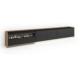 Skraut home Mueble tv efecto madera negro roble 310x37x50cm chimenea efecto fuego
