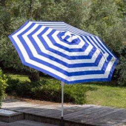Happy Garden Sombrilla redonda 2,70 m alu, lona a rayas azules