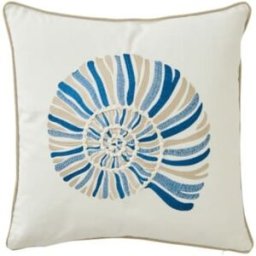 J-line Cojín cuadrado con forma de concha, de algodón azul y blanco, 45 x 45