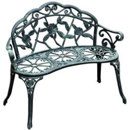 OKWISH Banco de jardín verde antiguo de metal 2 plazas 100x54x78 cm