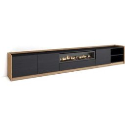 Skraut home Mueble tv efecto madera negro roble 310x37x50cm chimenea efecto fuego