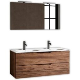 AQA DESIGN Mueble de baño con espejo de doble lavabo 5 piezas en mdf roble oscuro