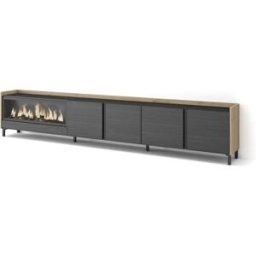 Skraut home Mueble tv efecto madera negro roble 315x35x61cm chimenea efecto fuego