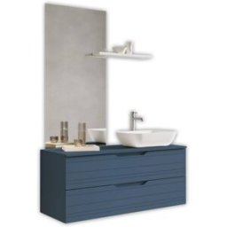 AQA DESIGN Mueble de baño con espejo de 4 piezas en mdf azul